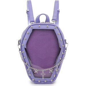 Gothic Coffin Shaped Handbag for Women Halloween Shoulder Bag Purple Backpack